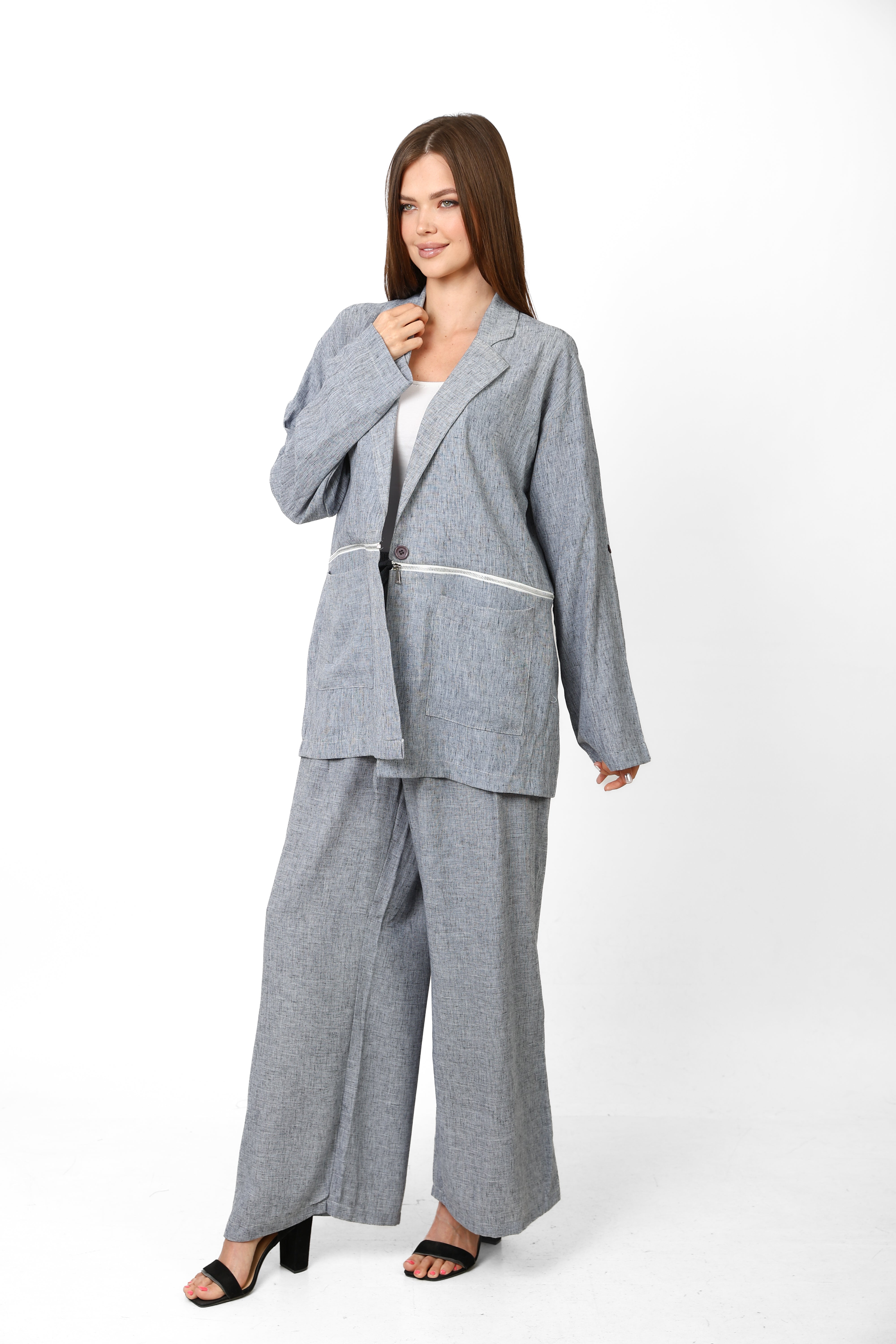 Nyllya Silver Haze Zipper Blazer