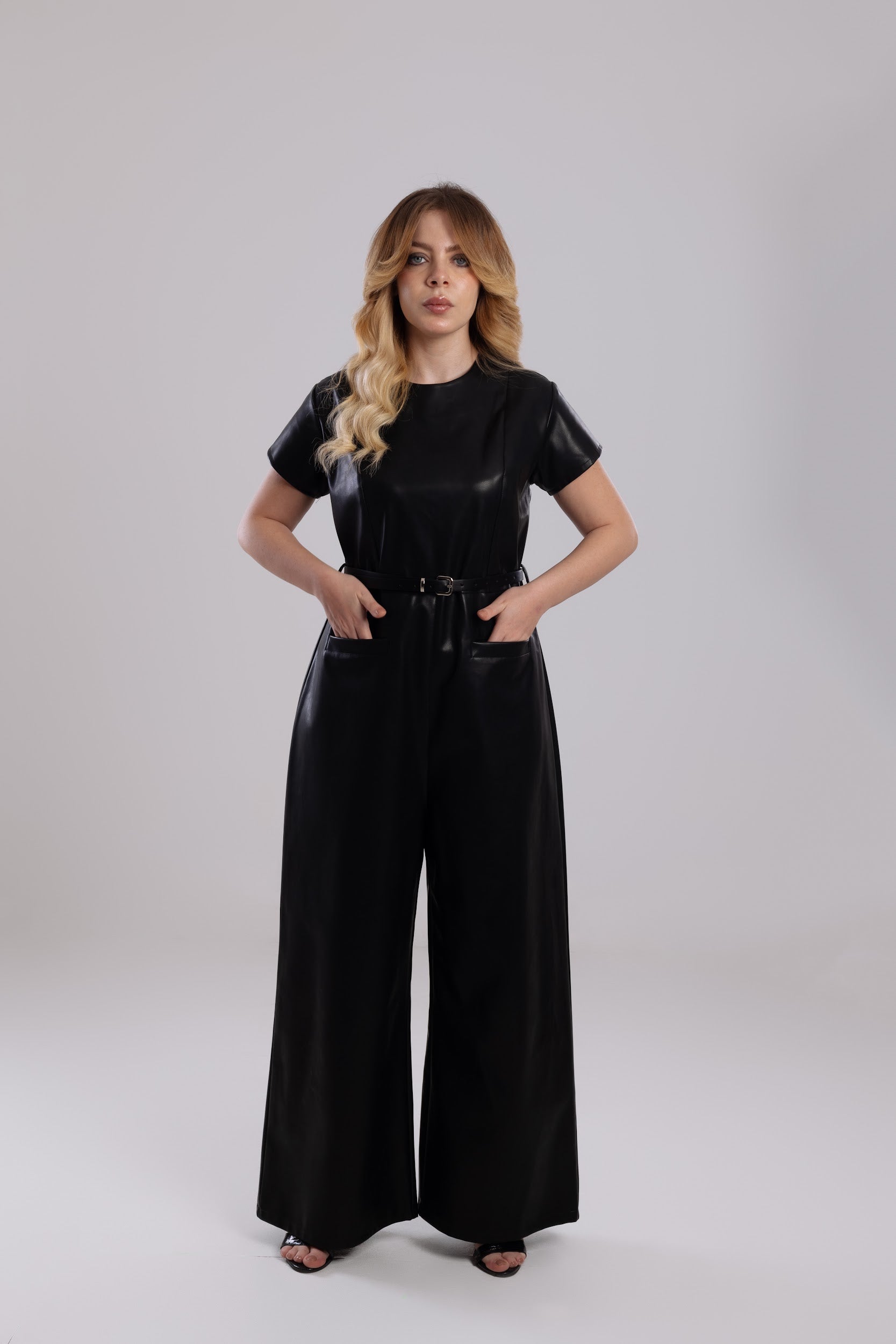 Nyllya Matrix Wide-Leg Leather Jumpsuit