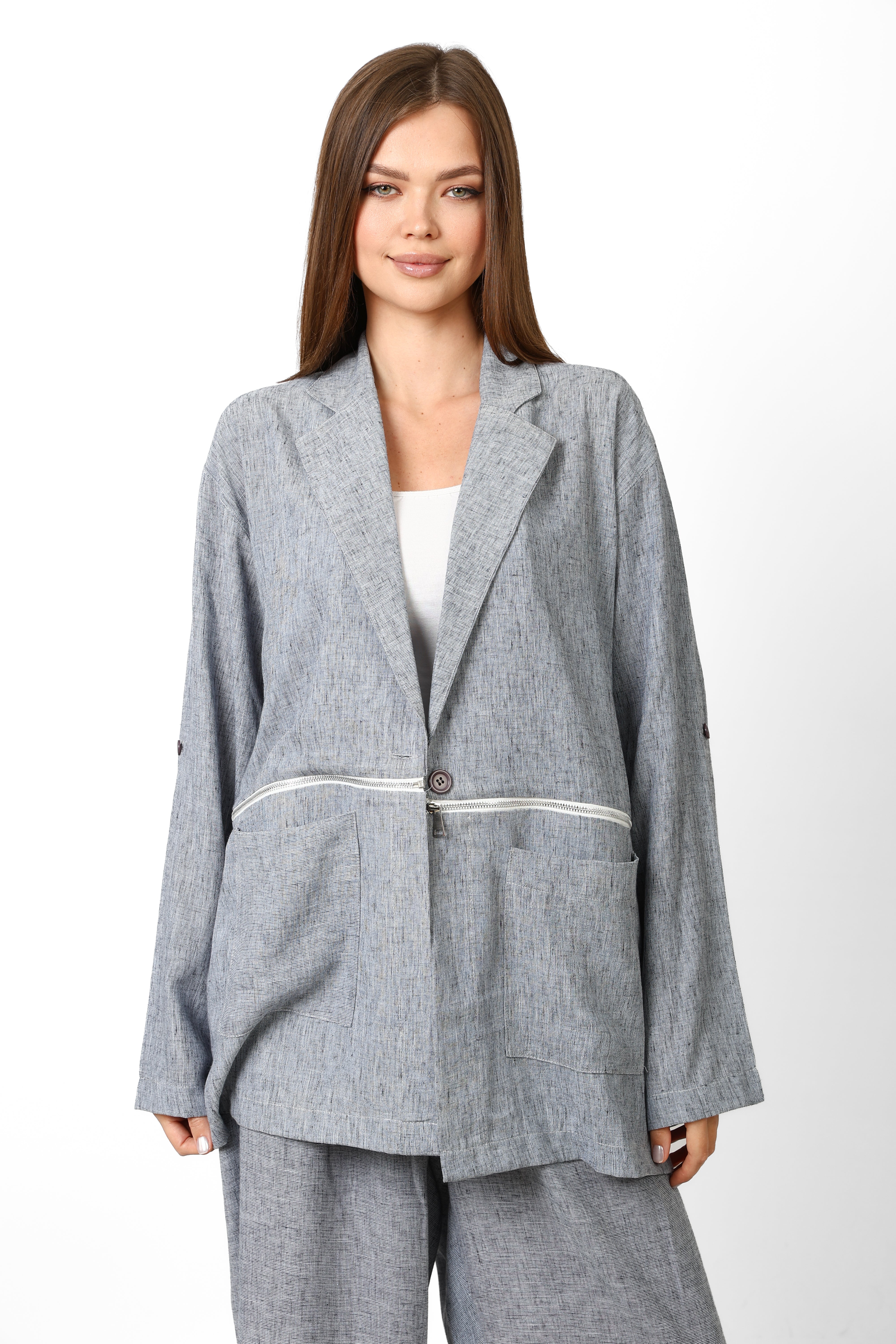 Nyllya Silver Haze Zipper Blazer