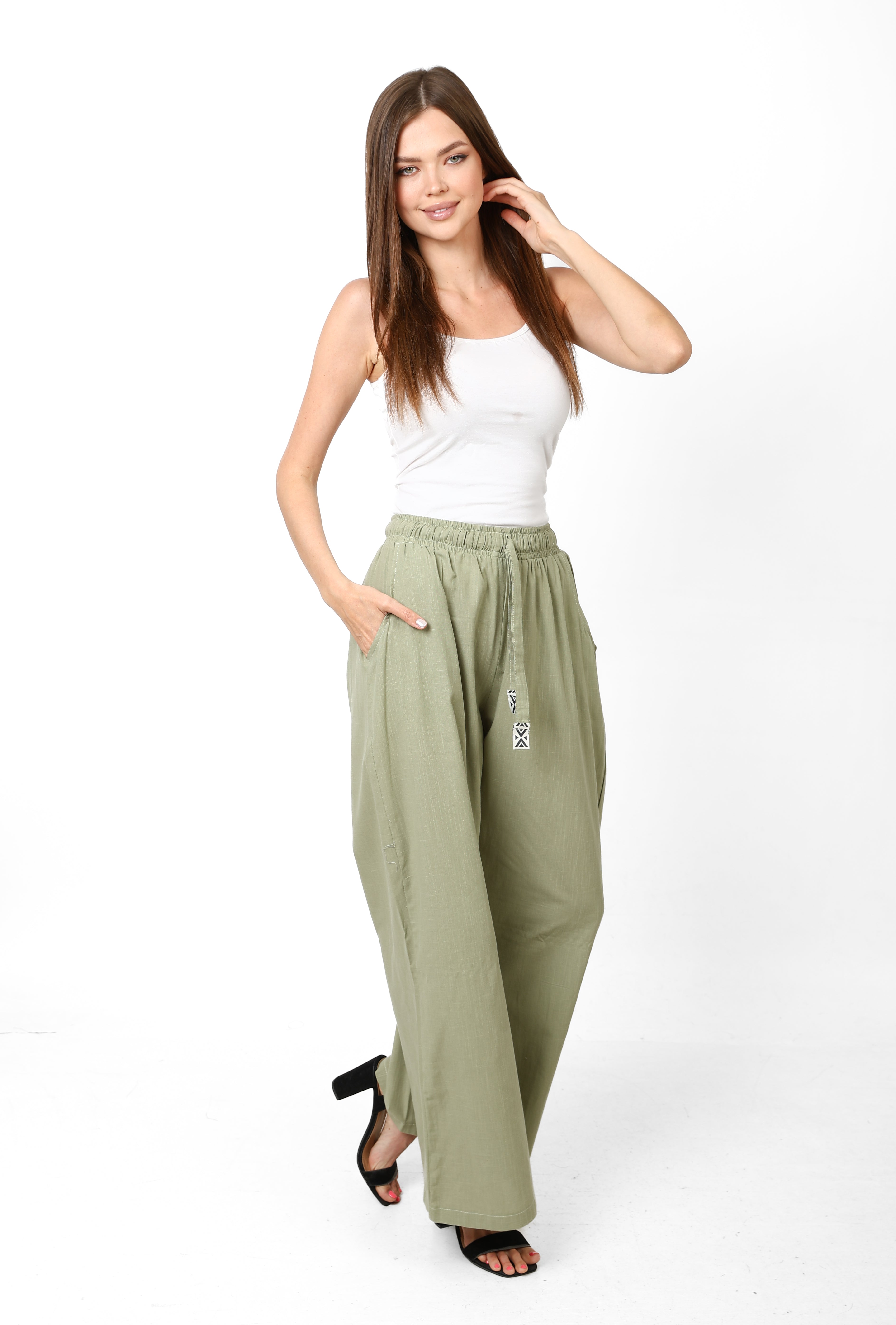 Nyllya Sage Whisper wide leg linen pants